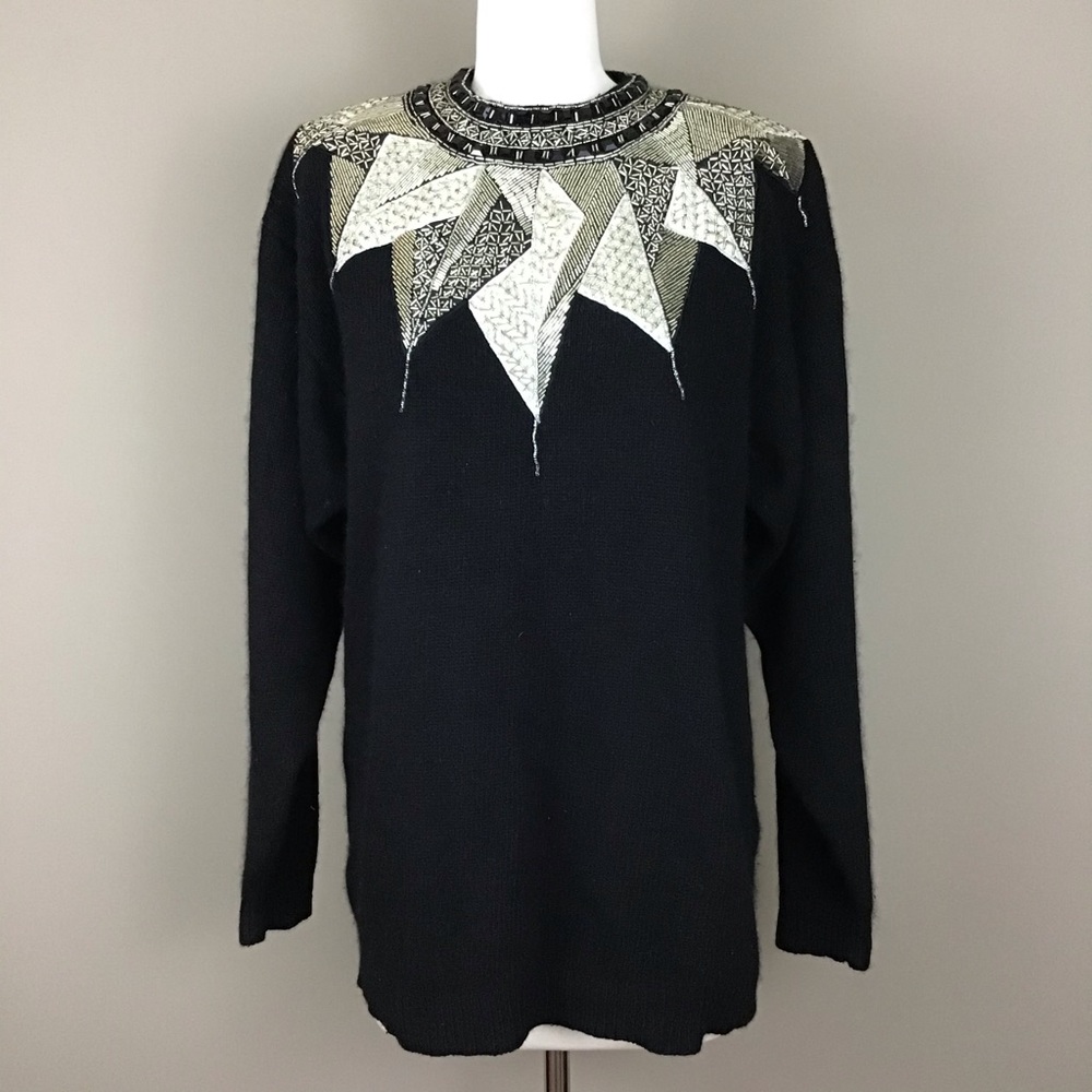 Vintage I.B. Diffusion Black Beaded Sweater Large